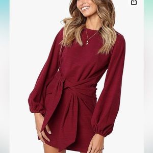 Burgundy tie waist dress